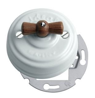 Kreuzschalter Porzellan / Bubinga Unterputz